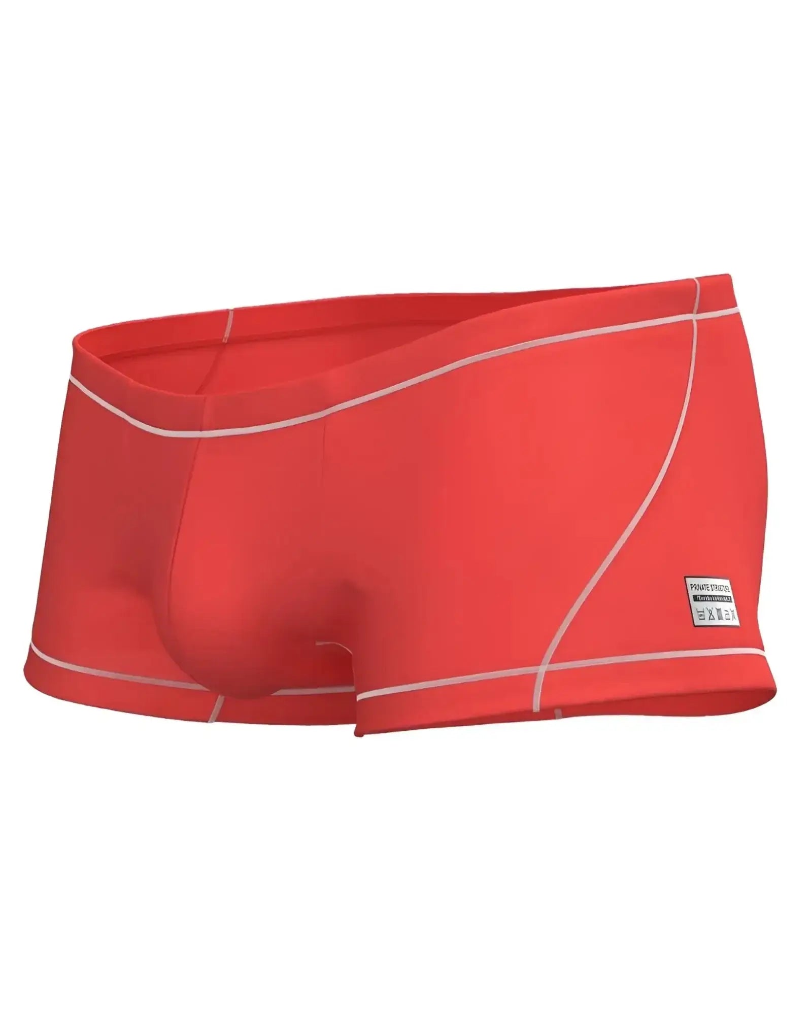 Private structure epus4570 prime elysian red swim trunks with white stitching and small brand label on the side