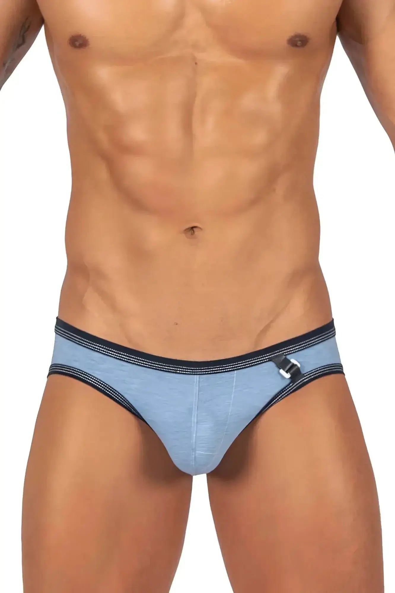 Light blue private structure lcet4358 barn boy low rise mini briefs with navy trim and silver buckle detail