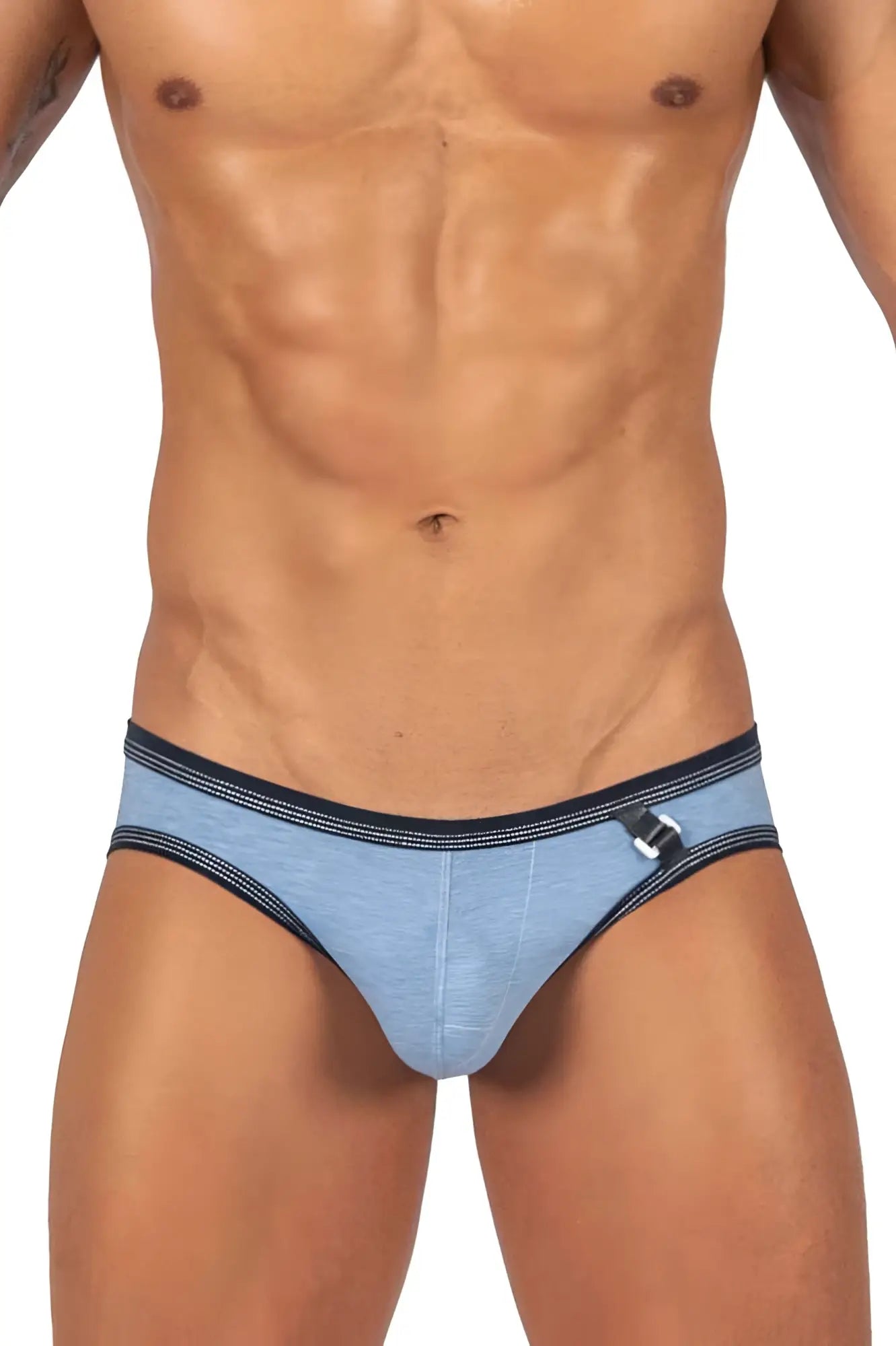 Light blue private structure lcet4358 barn boy low rise mini briefs with navy trim and silver buckle detail