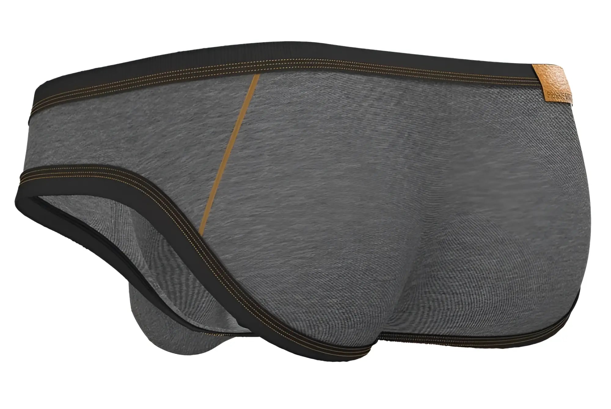 Private structure lcut4358 barn boy low rise mini briefs in stone gray heather with black trim tan stitching and leather tag