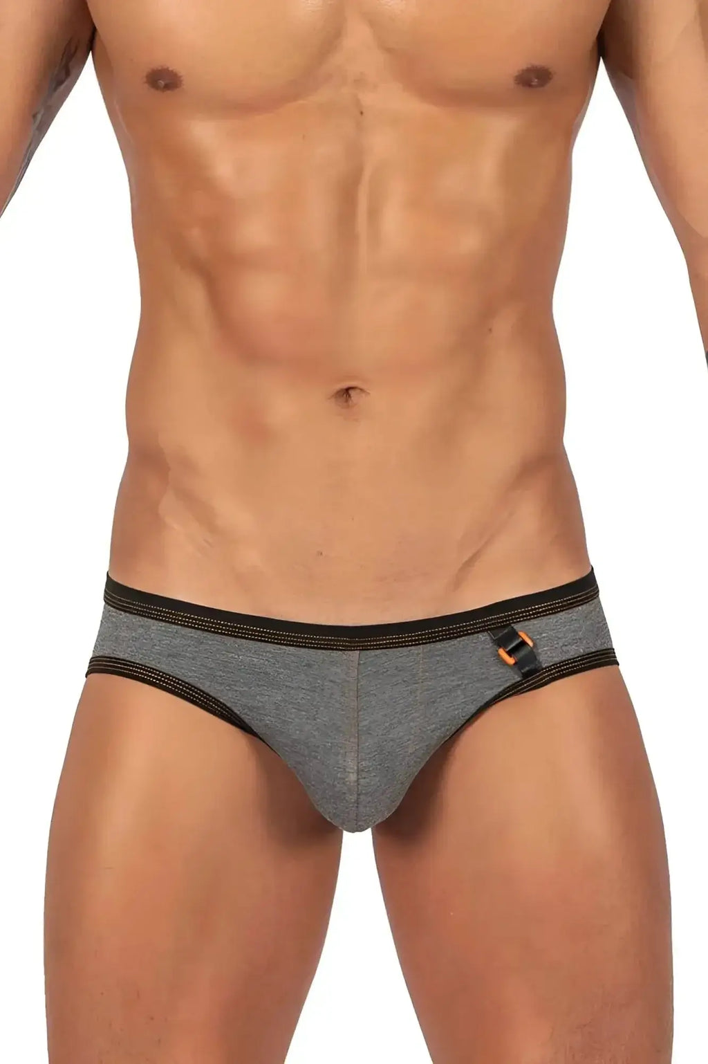 Private structure lcut4358 barn boy low rise mini briefs in stone gray heathered fabric with black trim