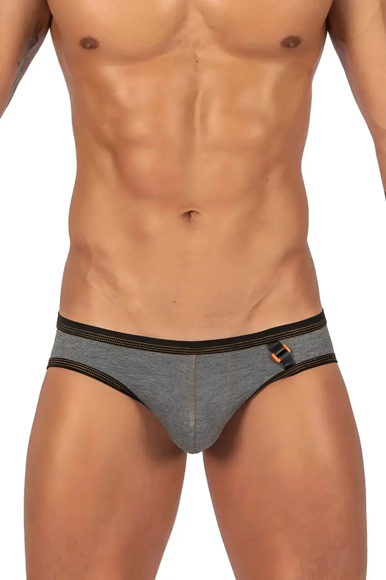 Private structure lcut4358 barn boy low rise mini briefs in stone gray heathered fabric with black trim