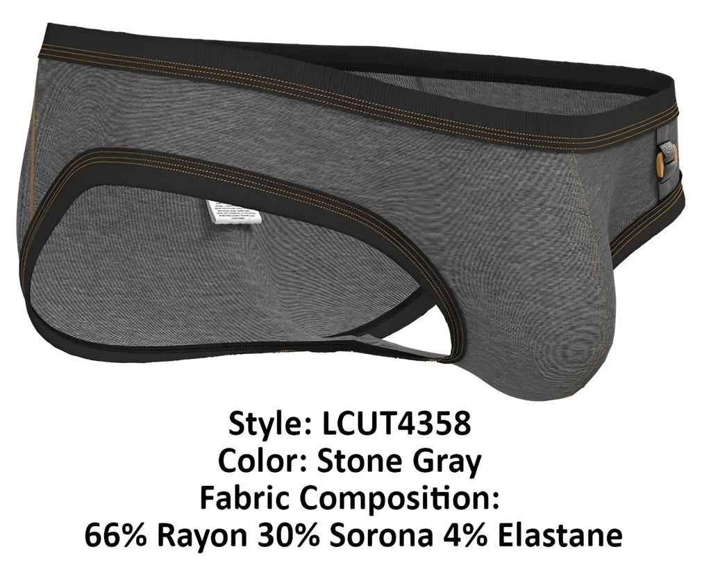 Stone gray private structure lcut4358 barn boy low rise mini briefs with black trim and gold stitching in rayon blend