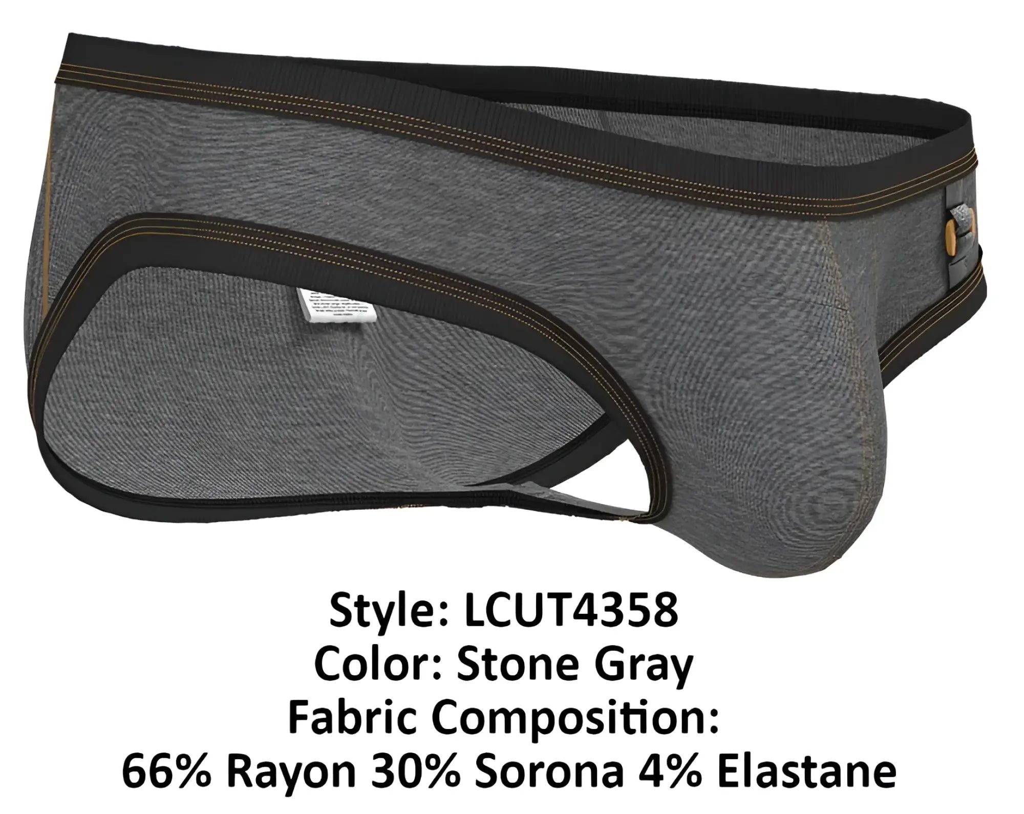 Stone gray private structure lcut4358 barn boy low rise mini briefs with black trim and gold stitching in rayon blend