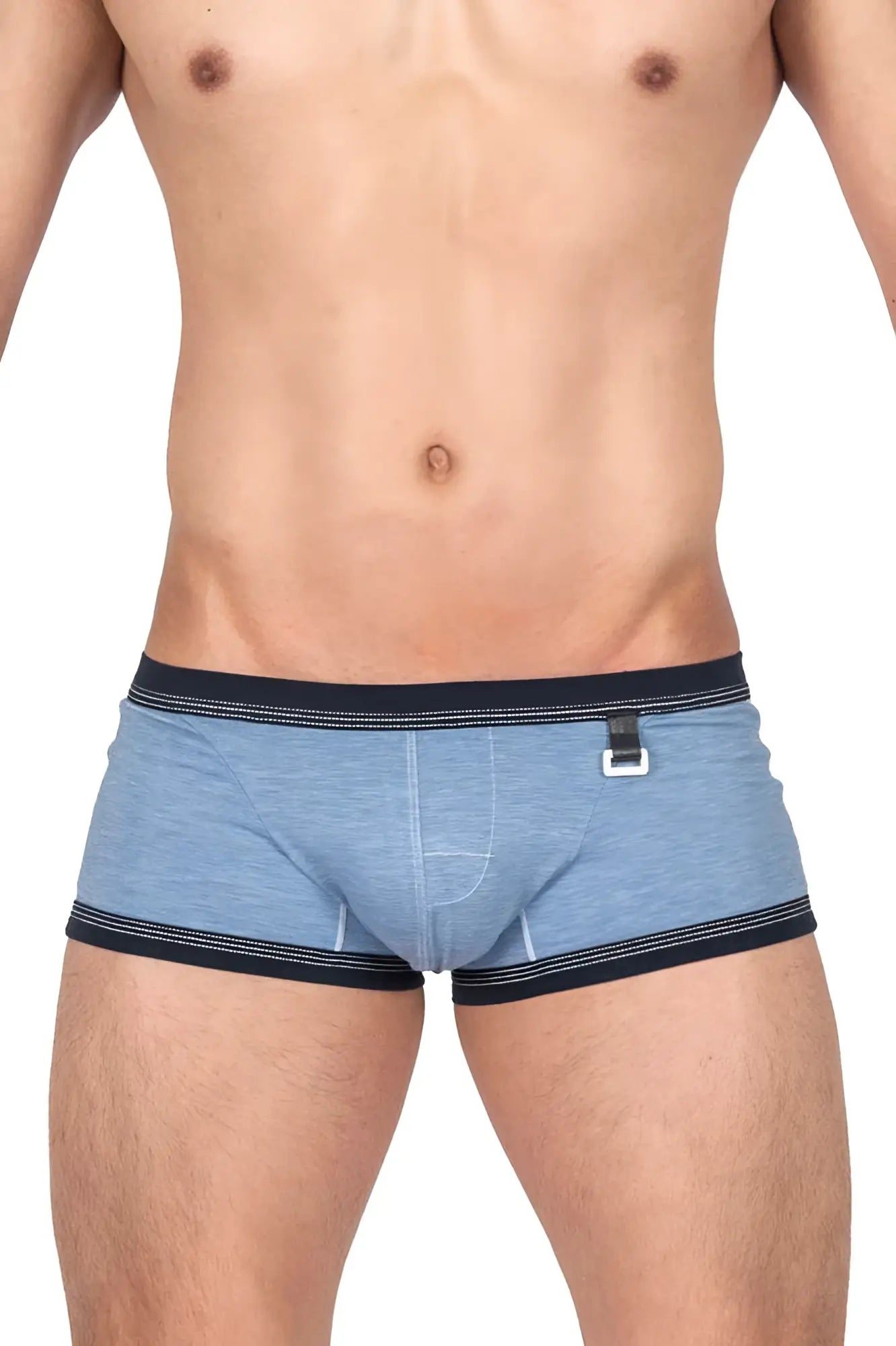 Private structure lcut4359 barn boy low rise denim briefs with blue heathered fabric navy trim and white buckle