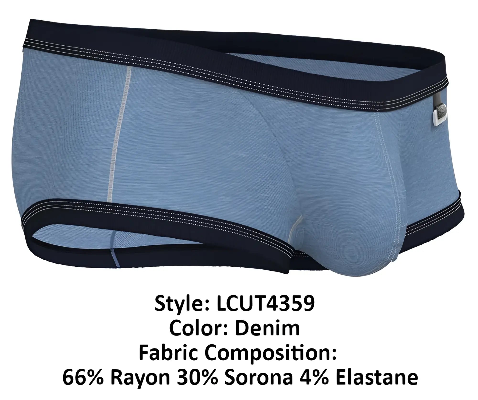 Denim-colored private structure lcut4359 barn boy low rise trunk briefs with black elastic waistband and textured weave