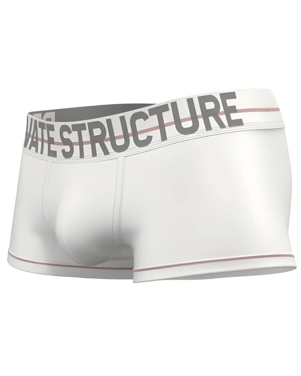 White private structure mo lite contour brief with gray waistband and pink trim in breathable fabric