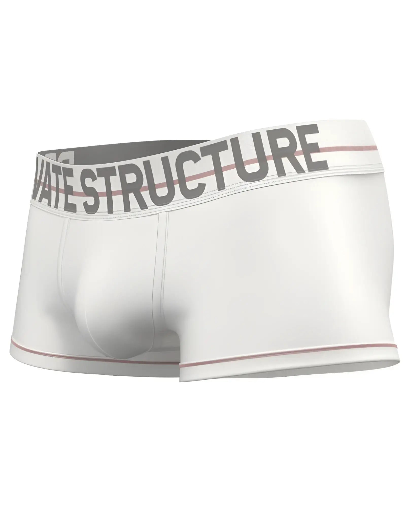 White private structure mo lite contour brief with gray waistband and pink trim in breathable fabric