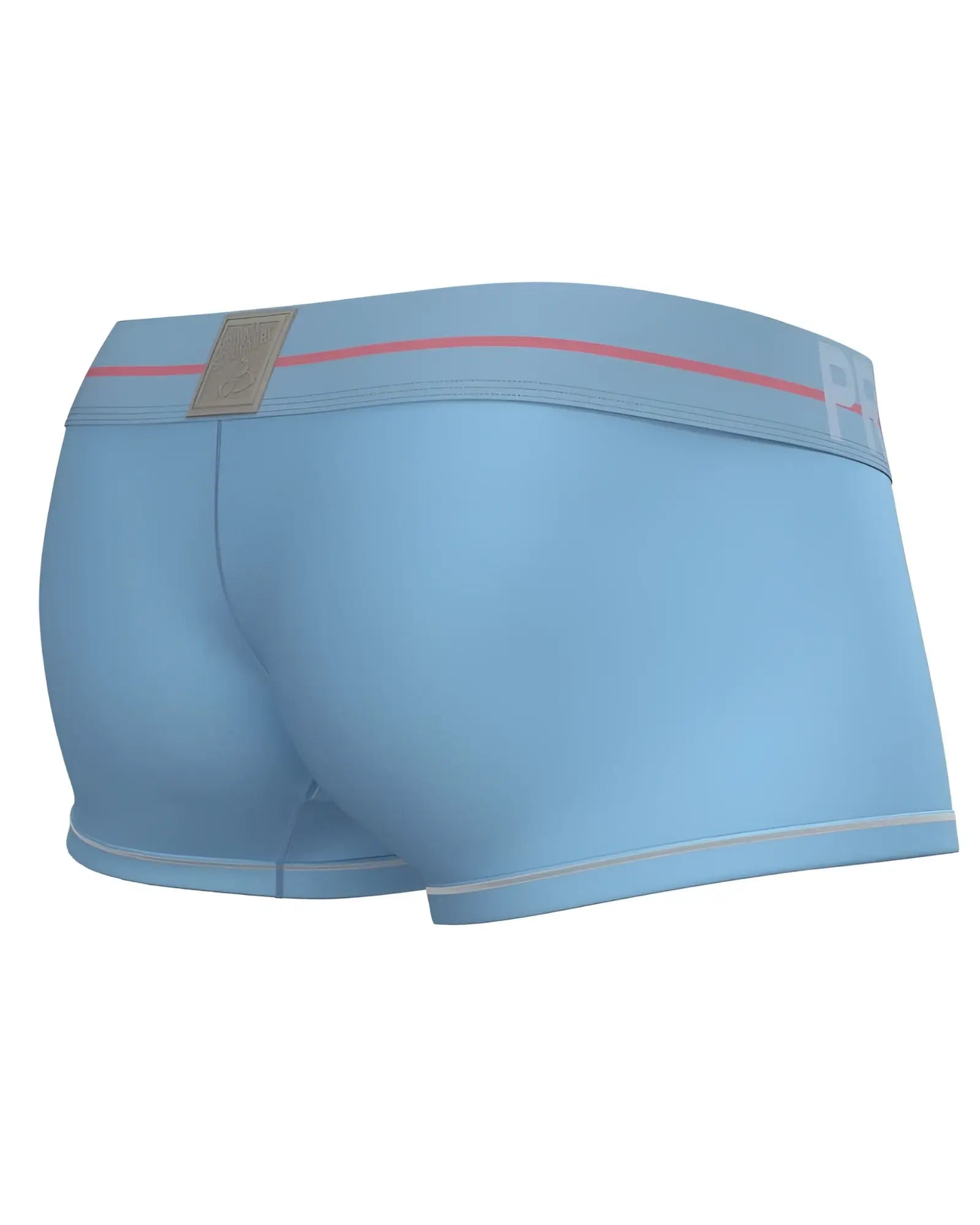 Light blue private structure moux4103 mo lite mid waist trunk boxer briefs with subtle pink waistband stripe and metallic tag