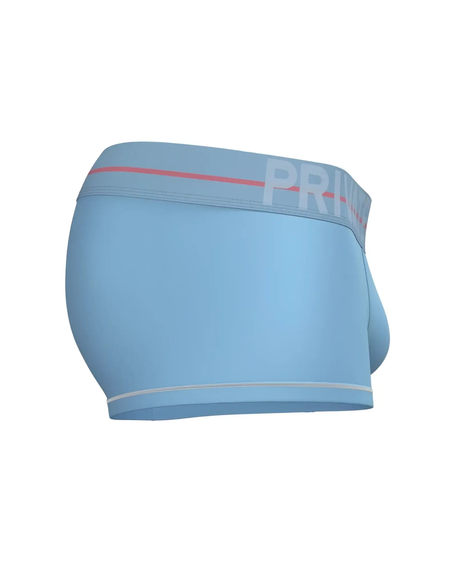 Light blue private structure mo lite mid waist trunk briefs with gray waistband and prim logo in white and red stripe
