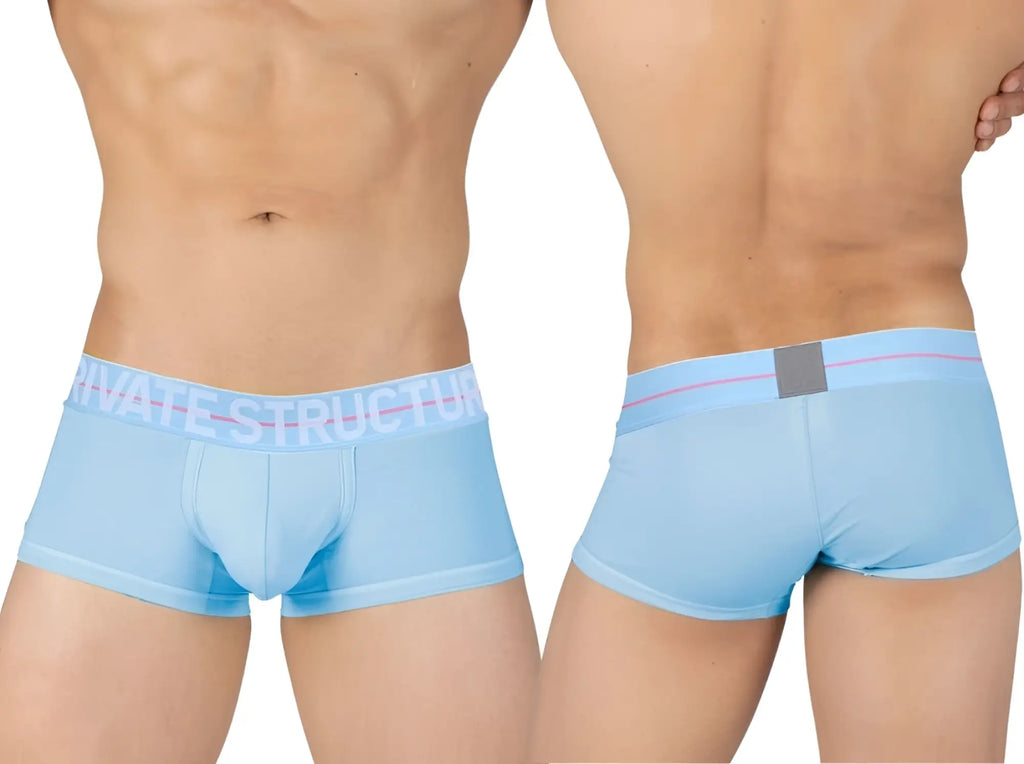 Light blue private structure men’s mid waist trunk briefs with pink and white elastic waistband moux4103 model