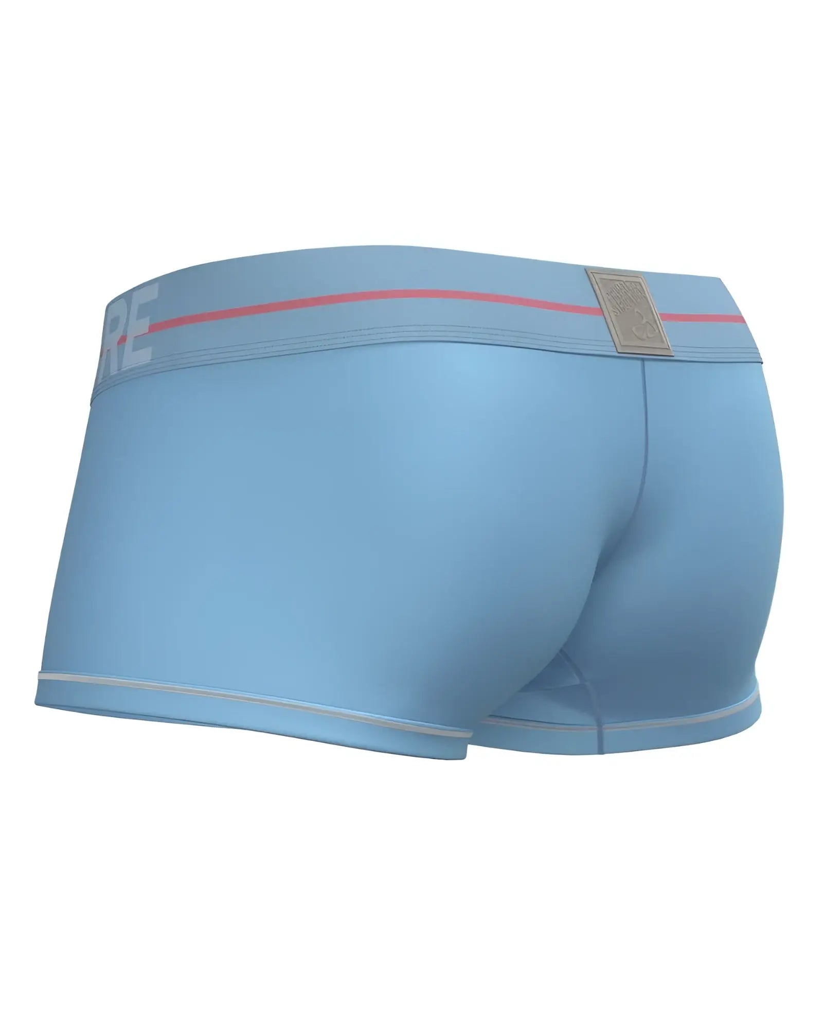 Light blue Private Structure Mo Lite mid waist men’s briefs with red stripe and silver trim waistband