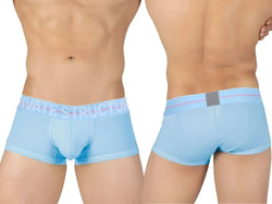 Light blue private structure men’s mid waist trunk briefs with pink and white elastic waistband moux4103 model