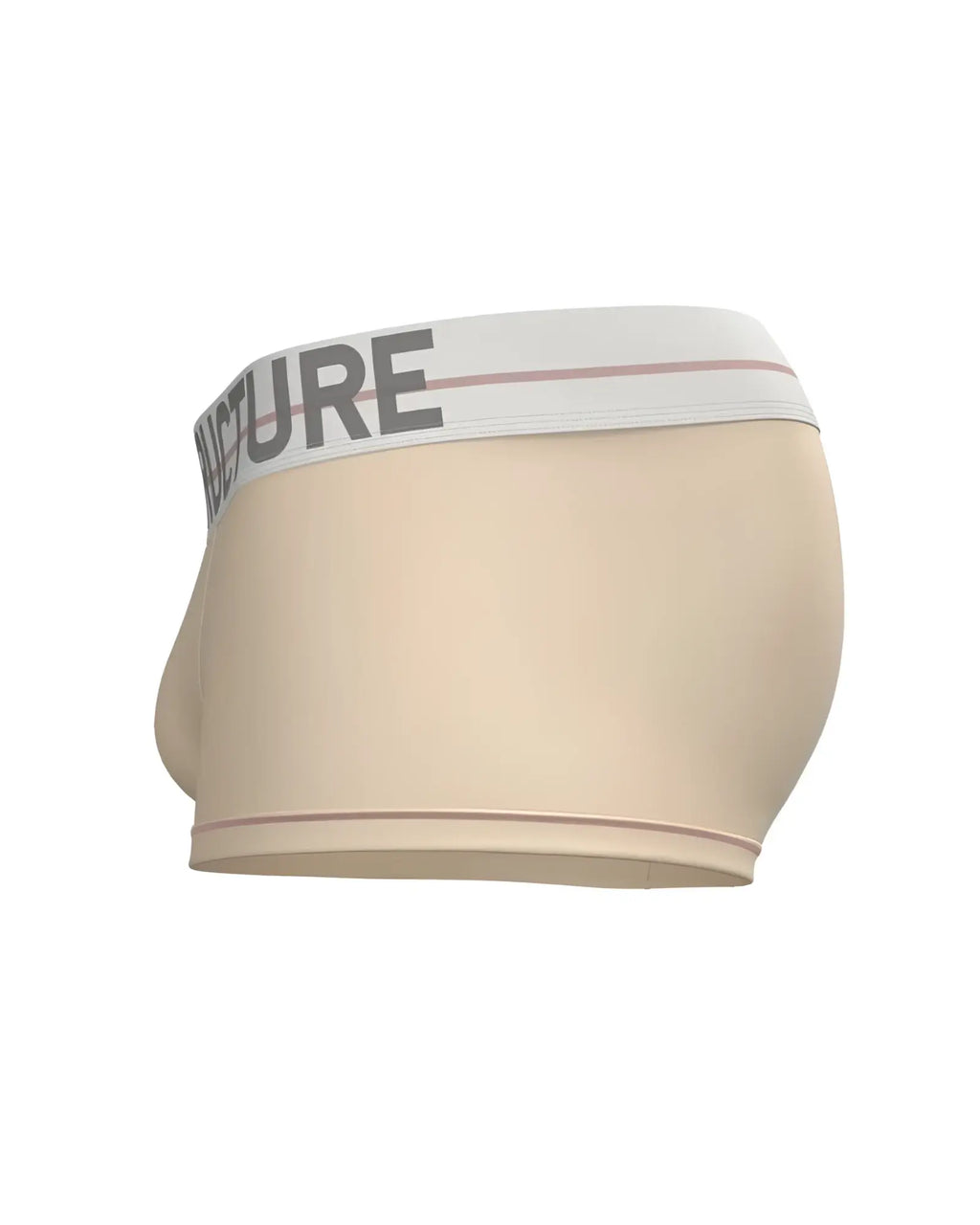 Cream beige private structure mo lite mid waist trunk briefs with white elastic waistband and gray structure text