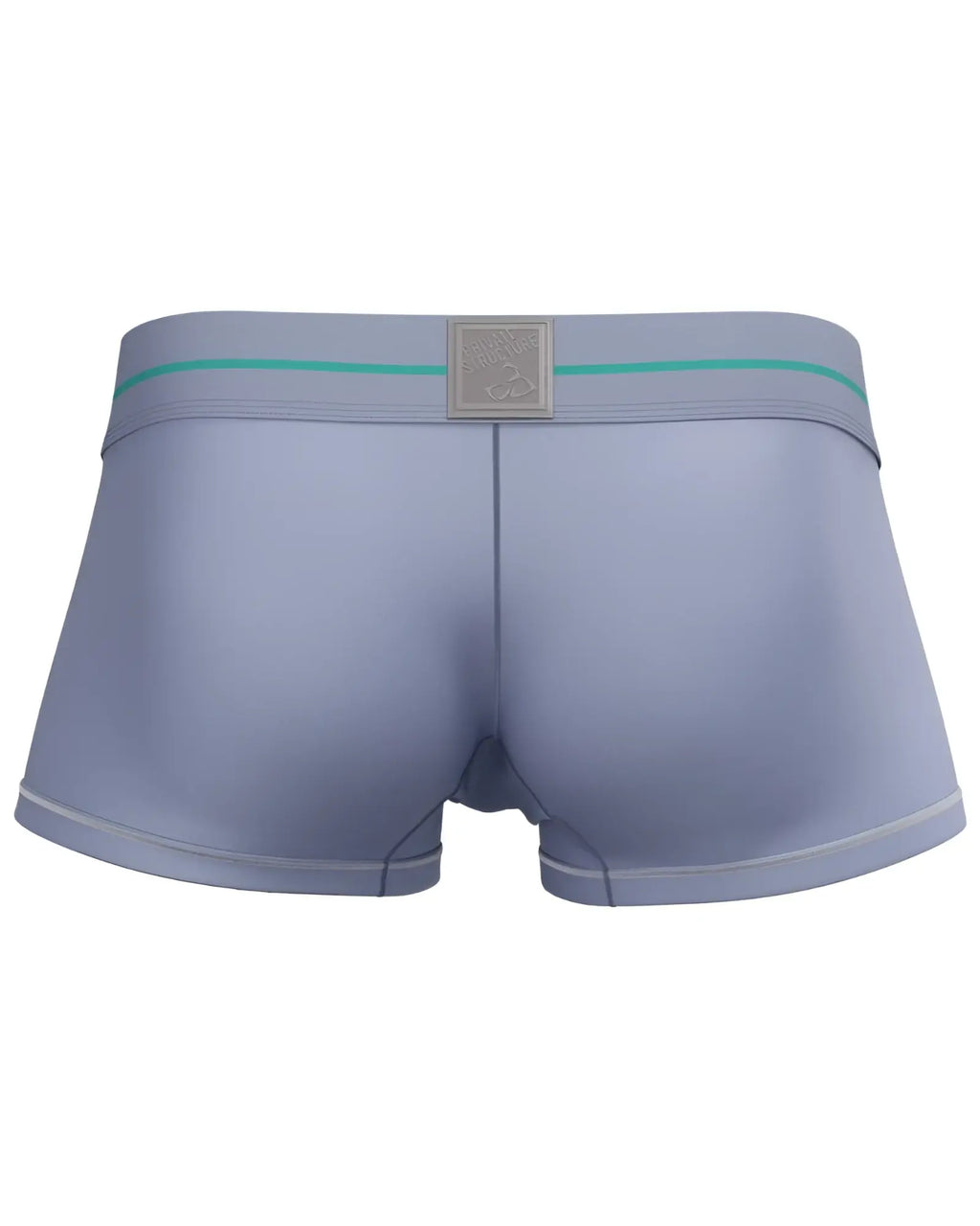 Light blue private structure moux4103 mo lite mid waist trunk briefs with teal stripe and silver logo plaque on waistband