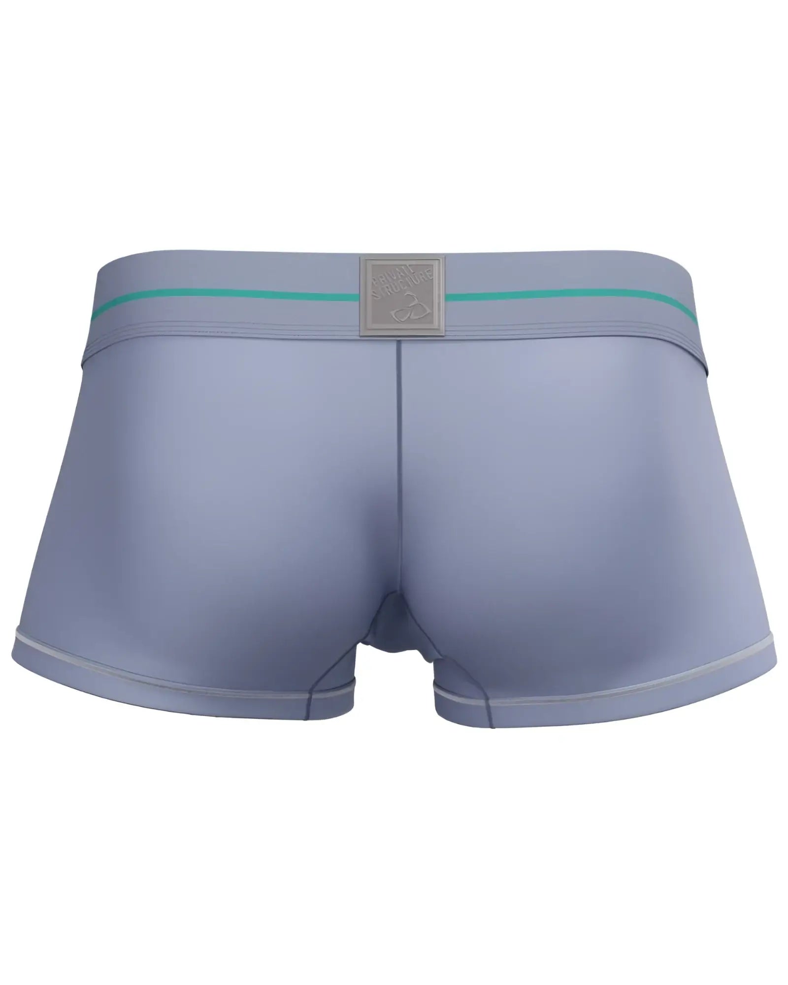 Light blue private structure moux4103 mo lite mid waist trunk briefs with teal stripe and silver logo plaque on waistband