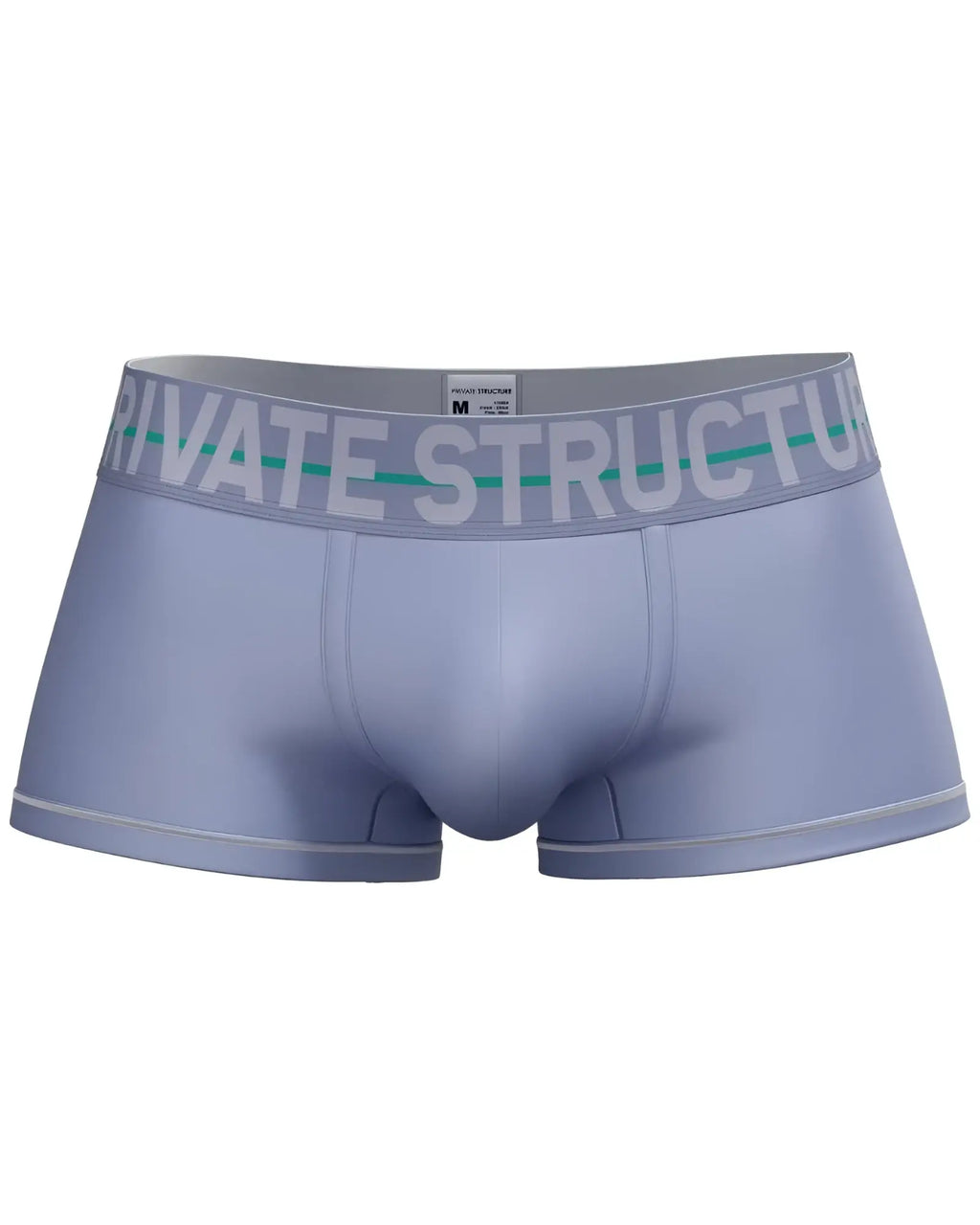 Light gray private structure moux4103 mo lite mid waist trunk boxer briefs with white logo waistband and teal stripe