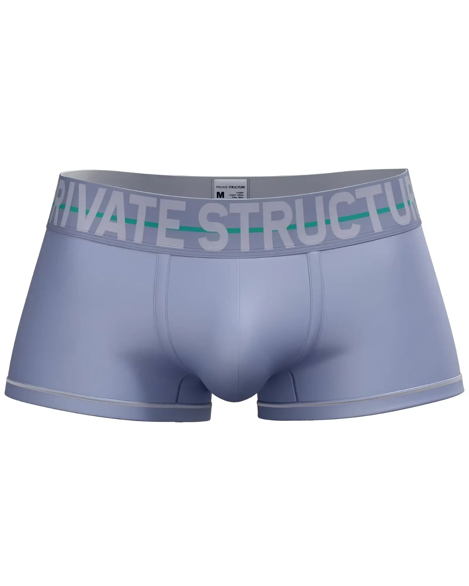 Light gray private structure moux4103 mo lite mid waist trunk boxer briefs with white logo waistband and teal stripe