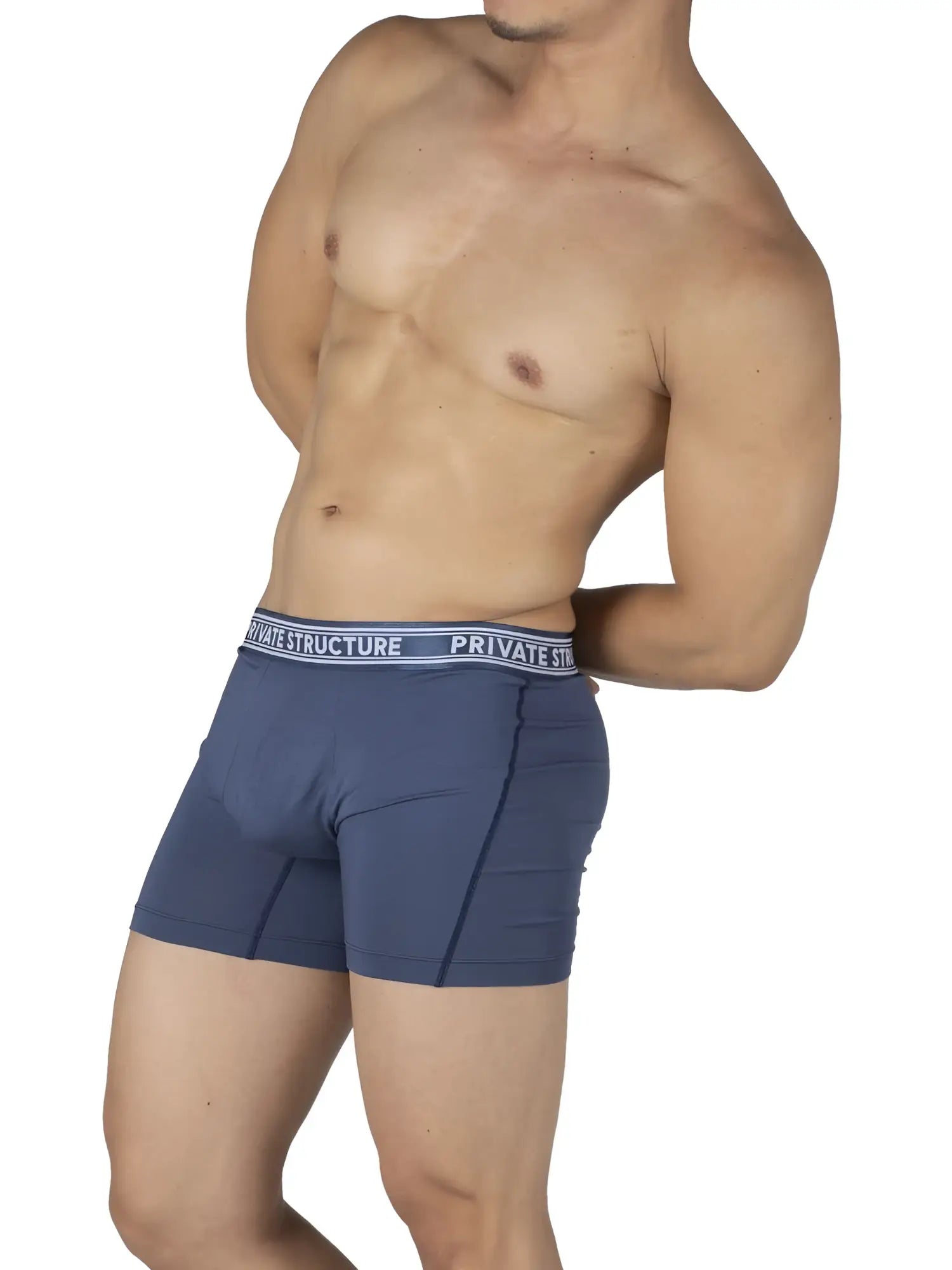 Private structure pbUT4380 bamboo mid waist boxer briefs in citadel blue with white branded elastic waistband