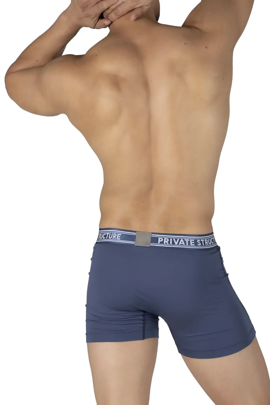 Private structure pb ut4380 bamboo mid waist navy blue boxer briefs with white gray elastic waistband