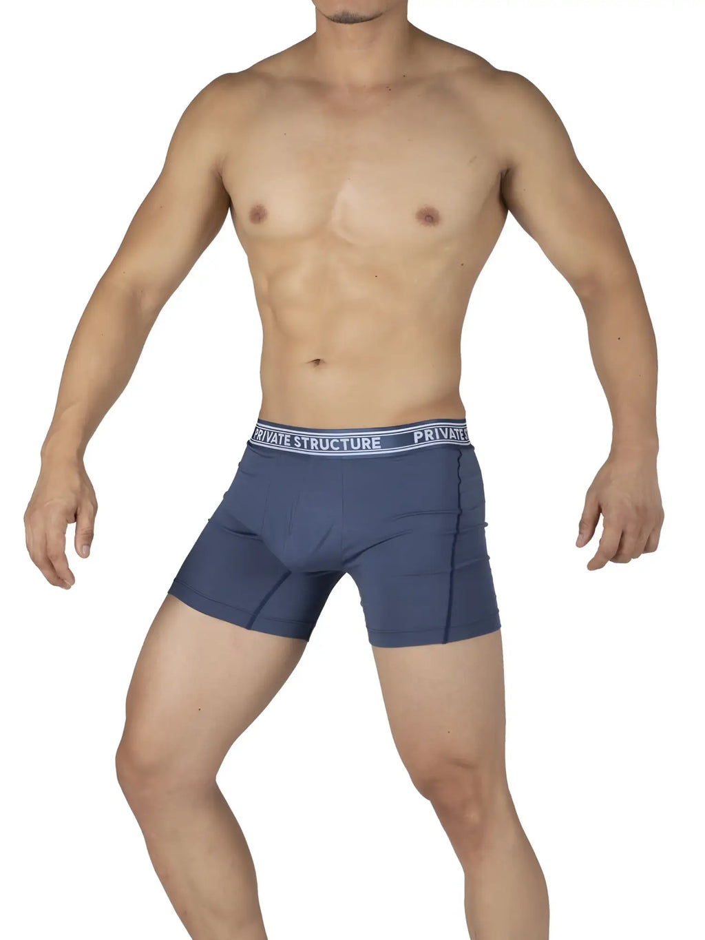 Navy blue private structure bamboo mid waist boxer briefs with white elastic waistband in citadel blue color