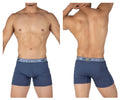 Navy blue men’s bamboo mid waist boxer briefs with white and gray private structure waistband color citadel blue