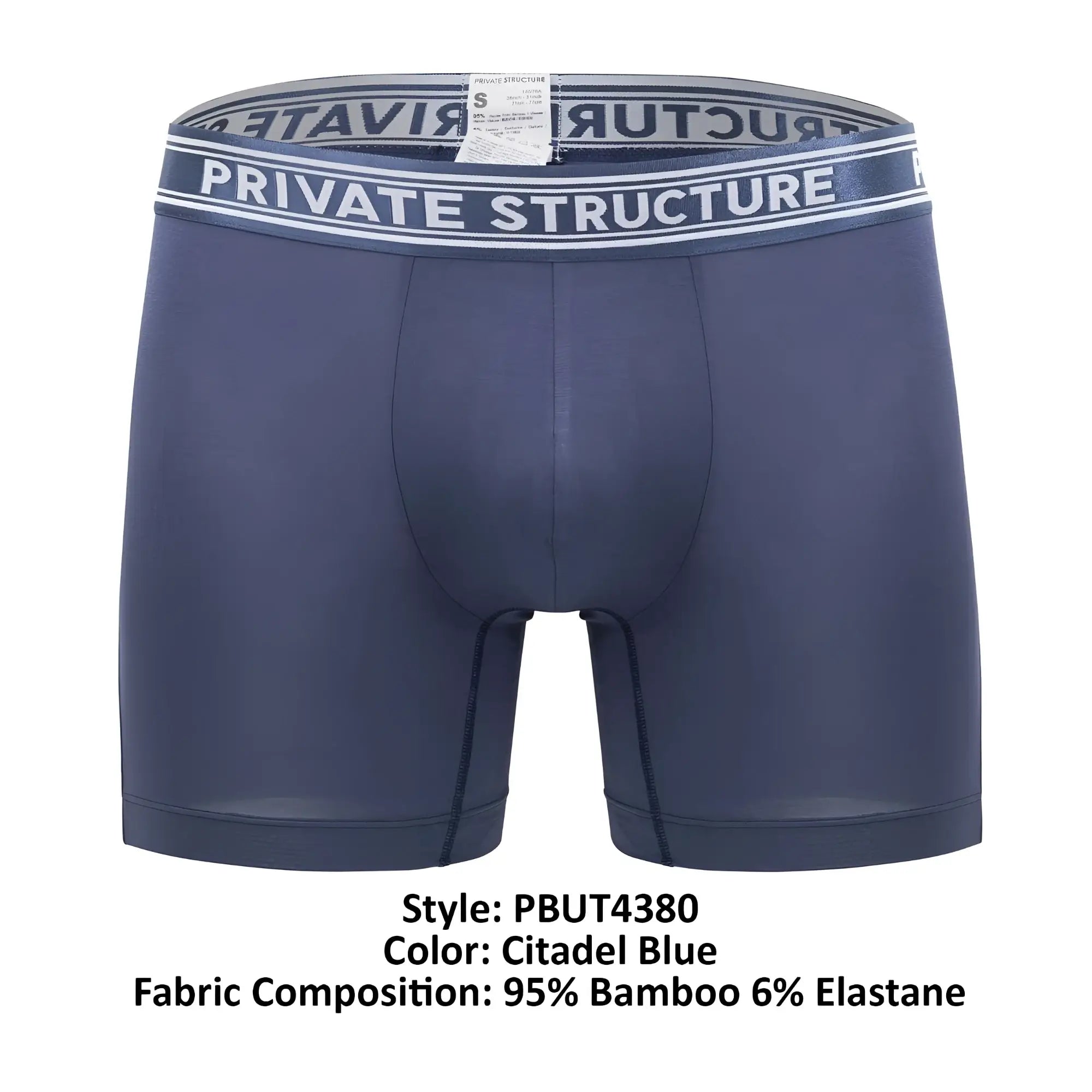 Navy blue private structure bamboo mid waist boxer briefs with white gray elastic waistband in citadel blue color