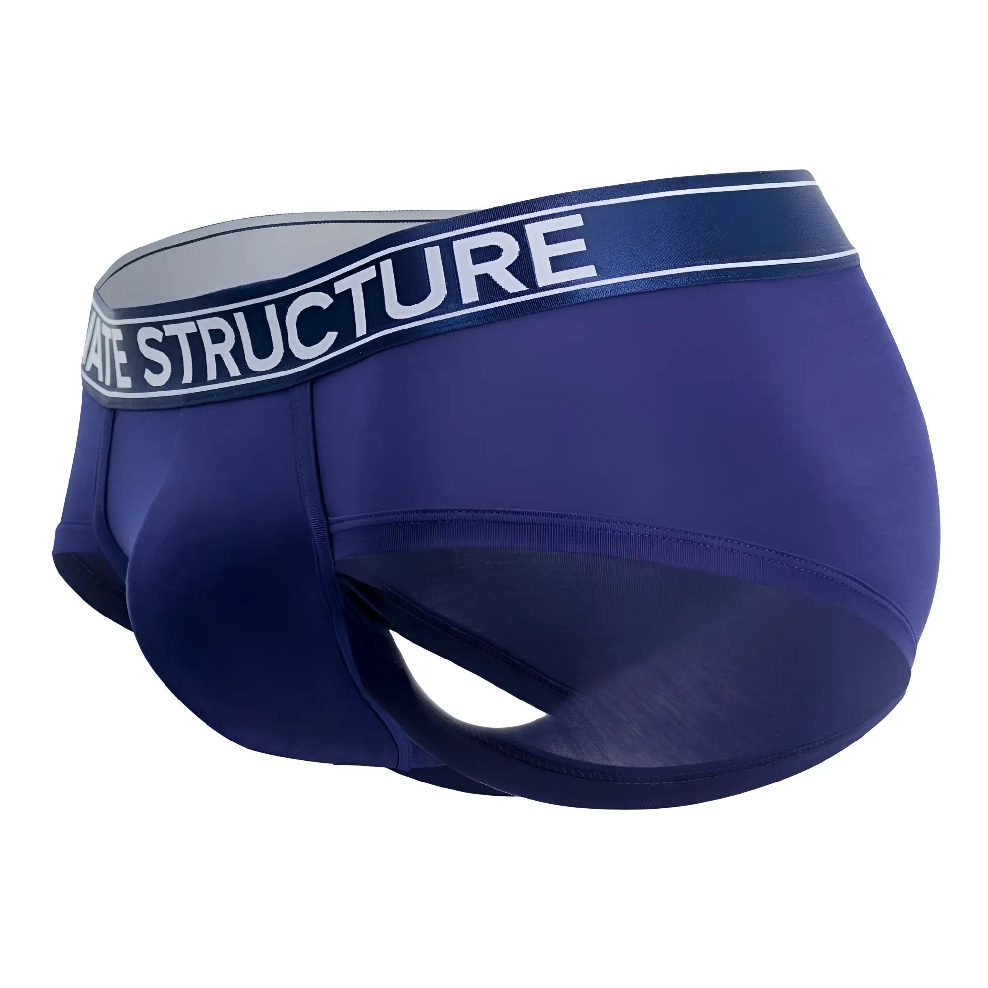 Men’s navy blue platinum bamboo briefs with dark navy waistband and structure logo from Private Structure