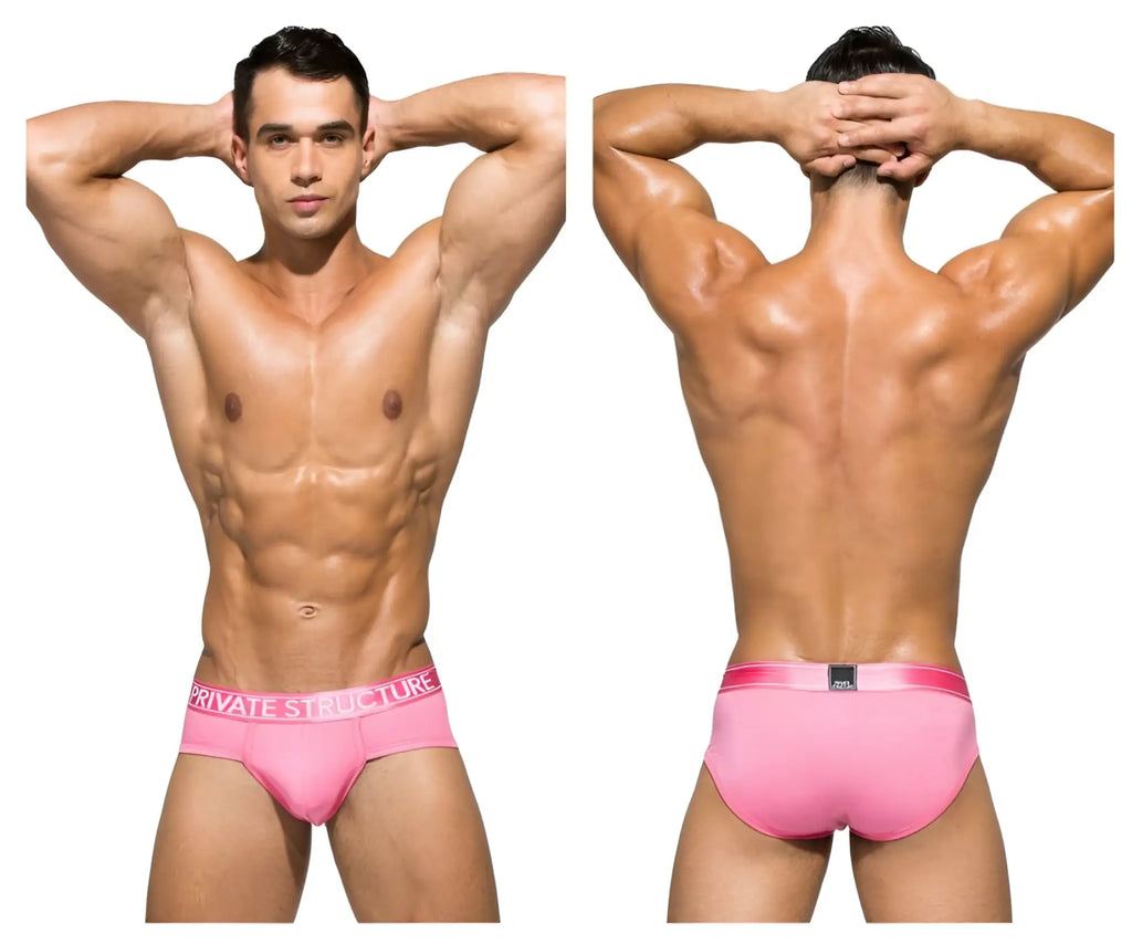 Pink private structure men’s briefs in blush bamboo fabric with branded waistband for comfortable support