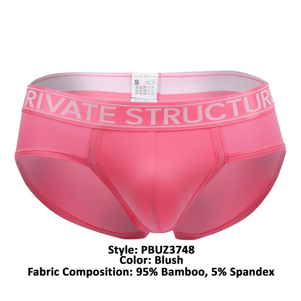 Pink blush private structure mens briefs with white waistband made from 95 bamboo 5 spandex platinum bamboo contour briefs