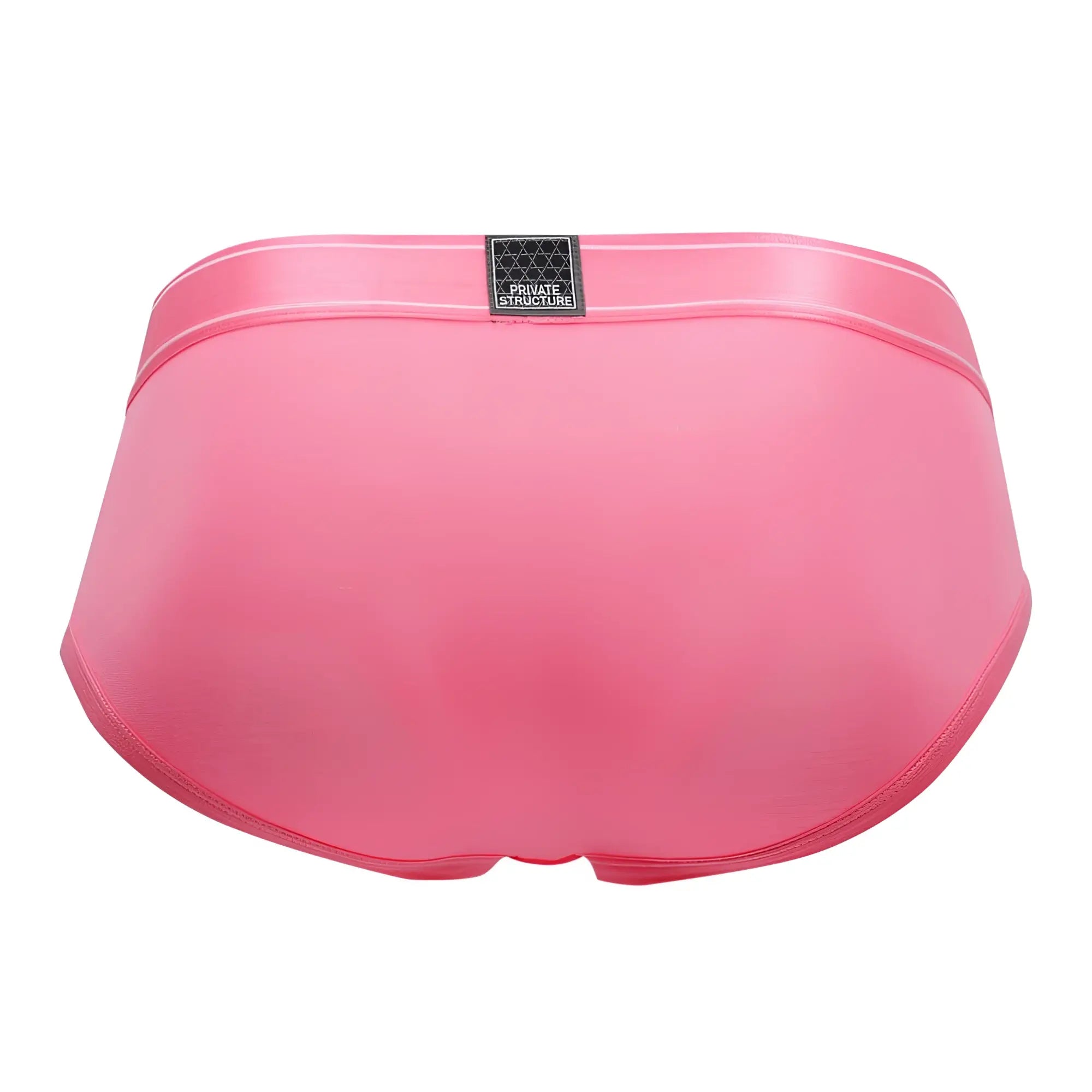 Pink satin bamboo contour briefs with blush color and black private structure label on waistband