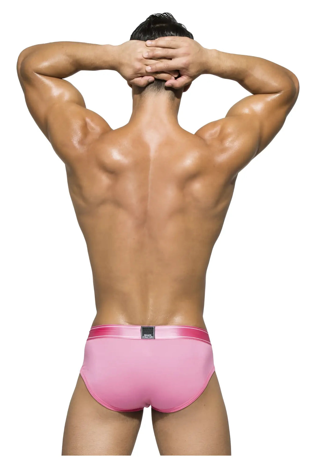 Pink satin Private Structure PBUZ3748 Platinum Bamboo contour briefs with matching elastic waistband in blush color