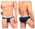 Navy blue and white private structure classic mid waist men’s briefs with branded waistband for everyday comfort
