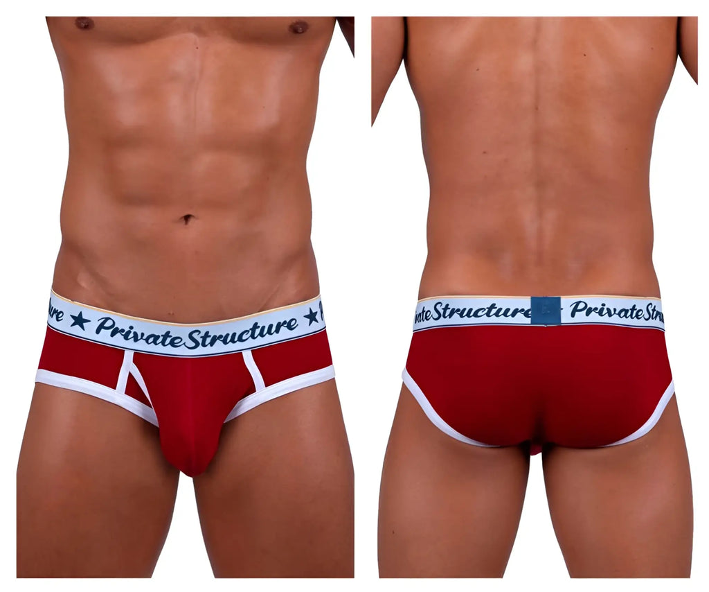 Red private structure scus4529 classic mid waist mini briefs with white trim and elastic logo waistband