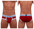 Red private structure scus4529 classic mid waist mini briefs with white trim and elastic logo waistband