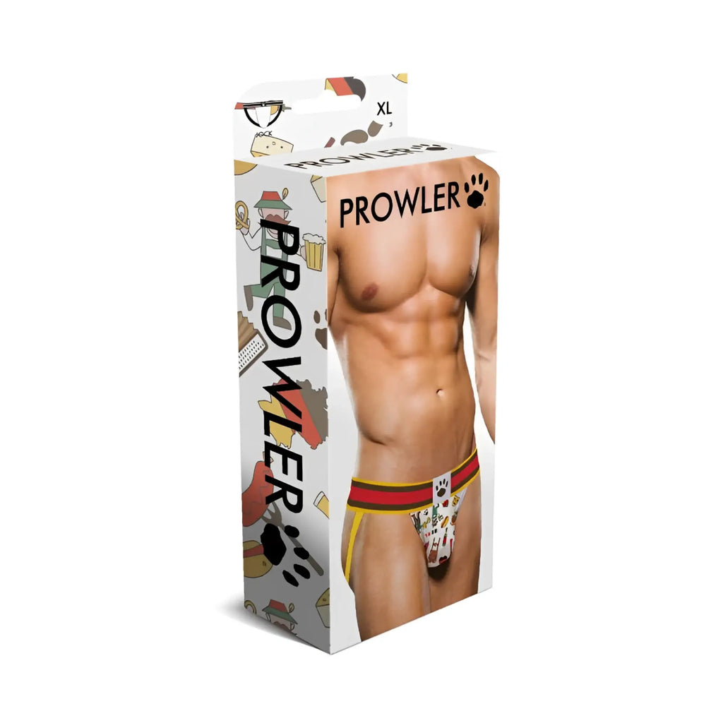 Prowler Berlin jock xl men’s underwear in yellow with red and black trim featuring a playful playing card pattern