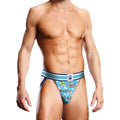 Blue patterned men’s briefs with striped waistband and paw print design from prowler brighton jock s collection