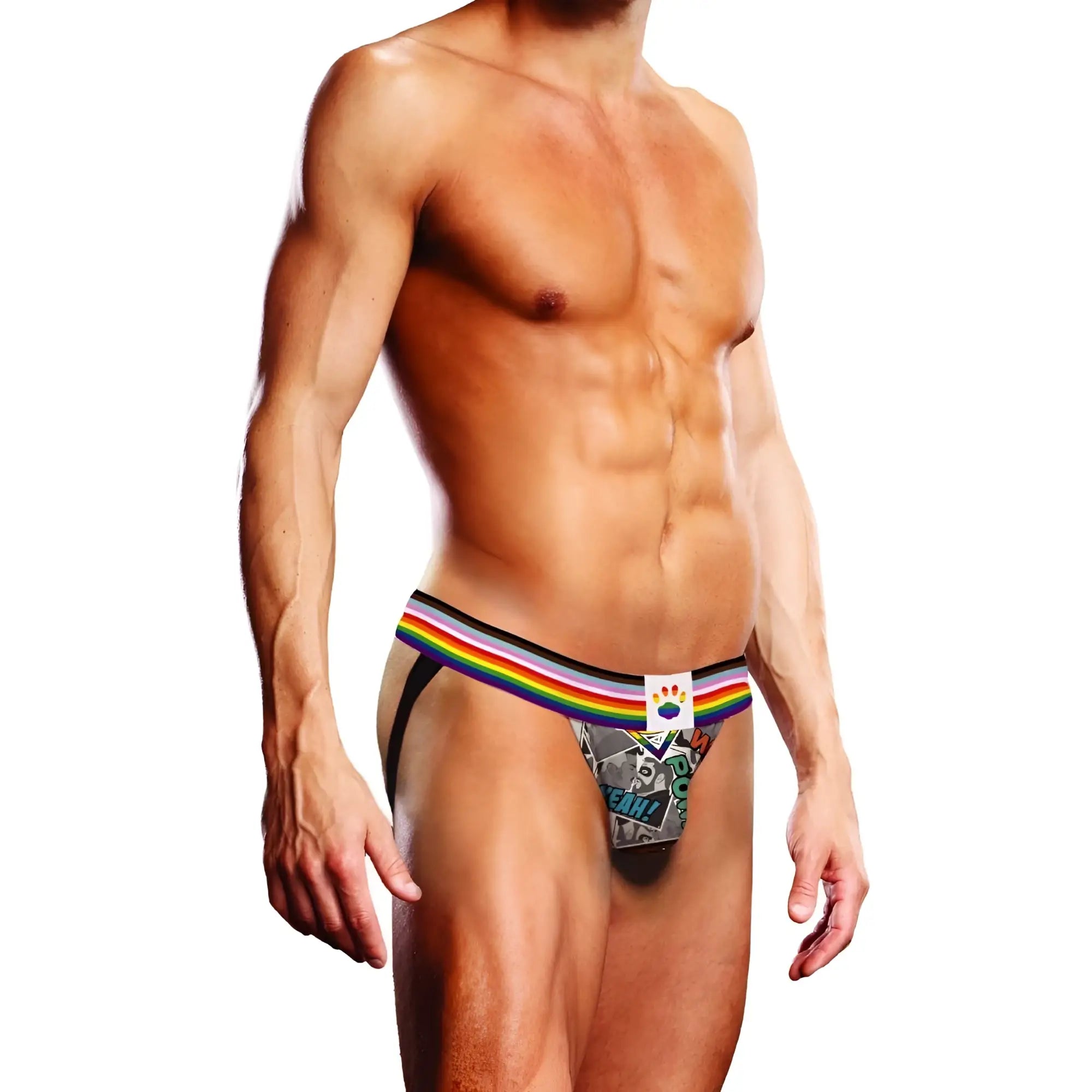 Prowler prowler comic book jock xl rainbow-striped men’s briefs with colorful waistband and small logo patch
