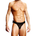Black sheer mesh thong with solid black waistband shown from back in proWler proWler mesh jock black s