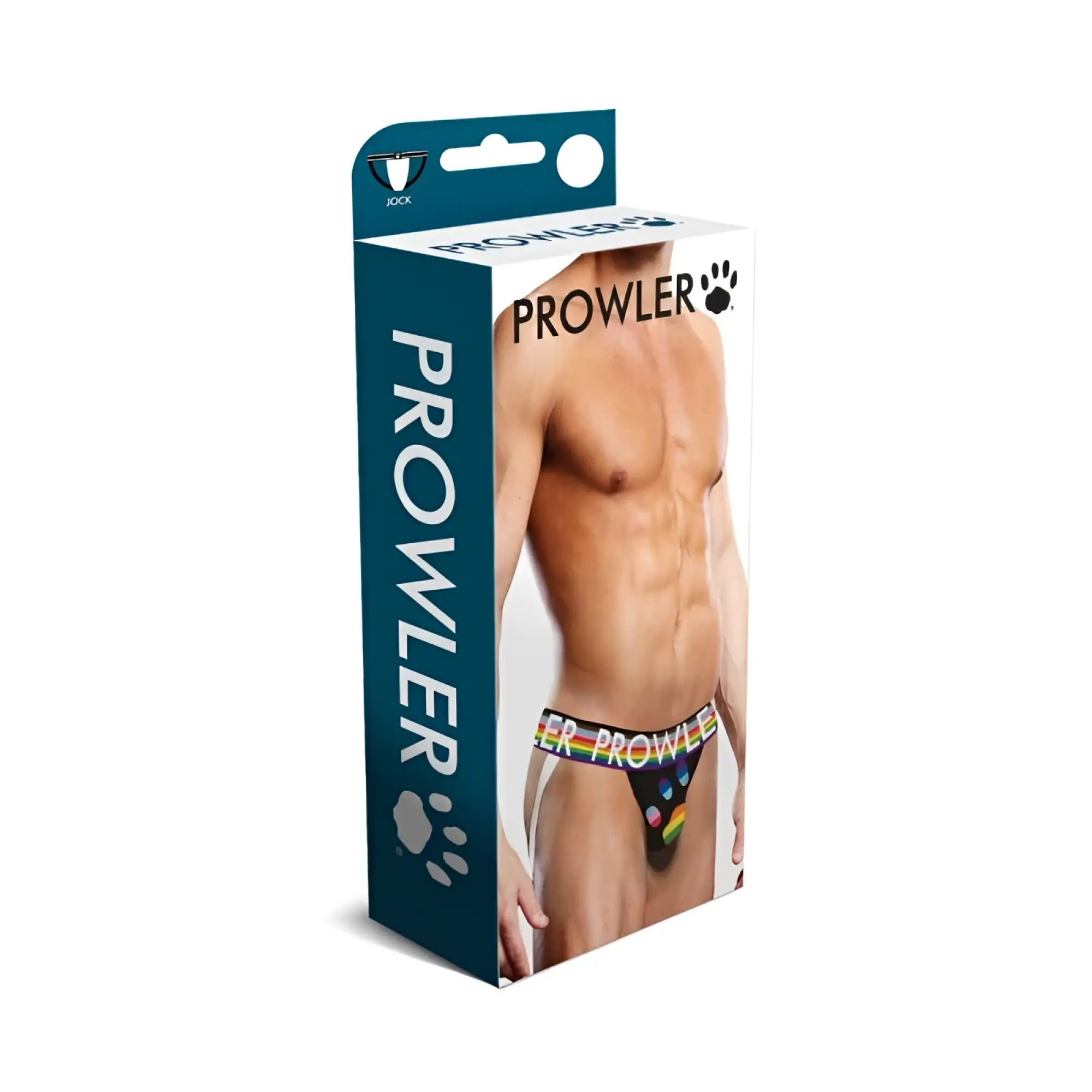 Prowler oversized paw jock black men’s briefs with rainbow and paw print pattern in soft fabric