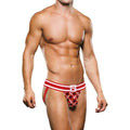 Men’s red and white patterned briefs with paw print waistband design from prowler prowler red paw jock m collection