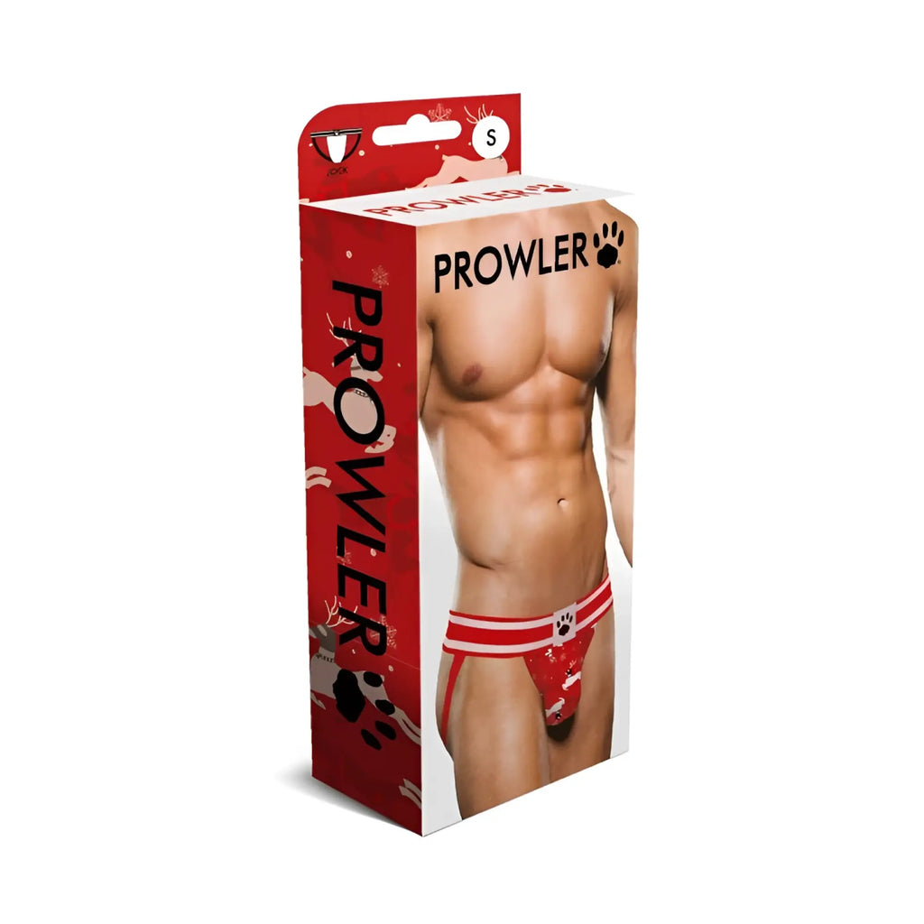 Red and white patterned prowler brand men’s briefs with paw print design from prowler reindeer jock s collection