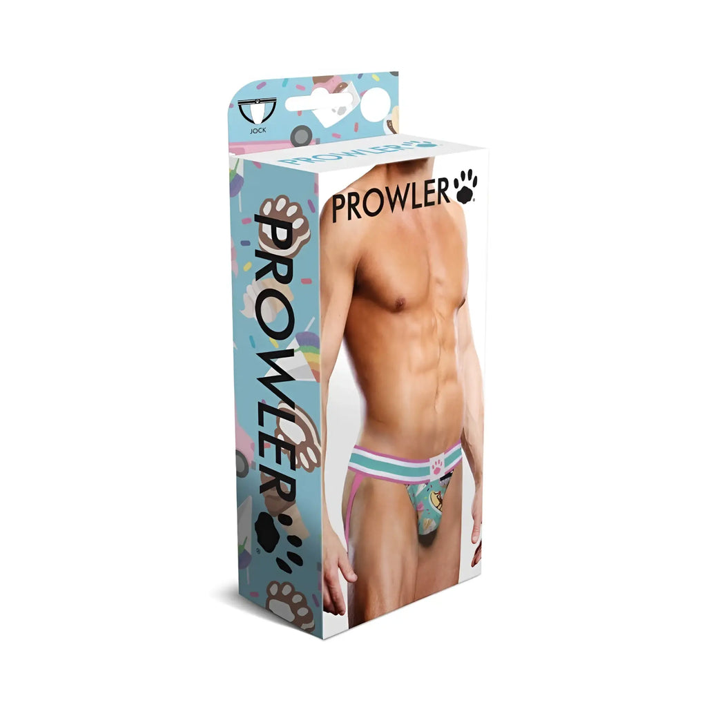 Men’s Prowler Prowler Sundae Jock M underwear with playful pink teal and white paw print and candy-themed design