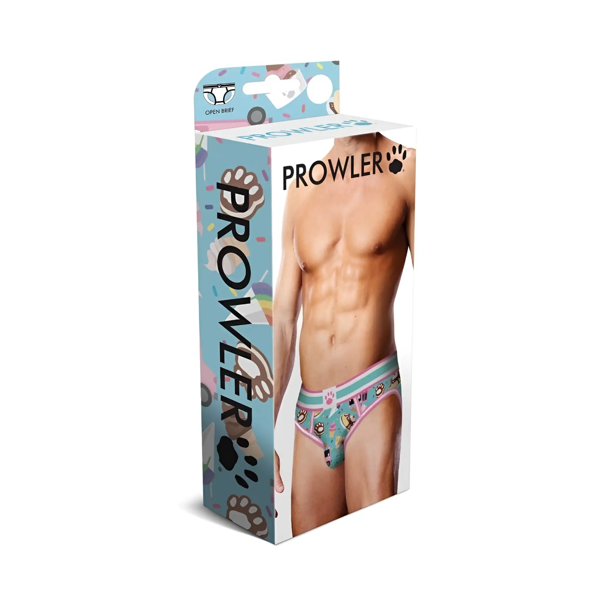 Prowler Prowler Sundae open brief in medium with teal and pink paw print pattern for comfortable daily wear
