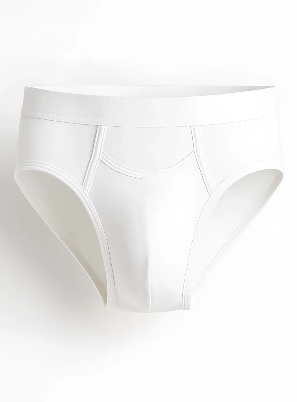 White purecomfort cotton brief with smooth seamless design and subtle stitching details visible from the back side