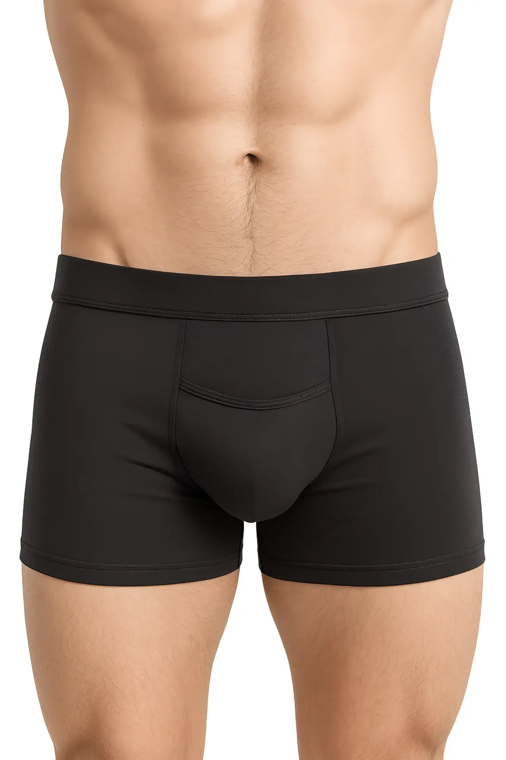 Black menâ€™s boxer briefs purecomfort cotton trunk with contoured pouch and elastic waistband in black cotton