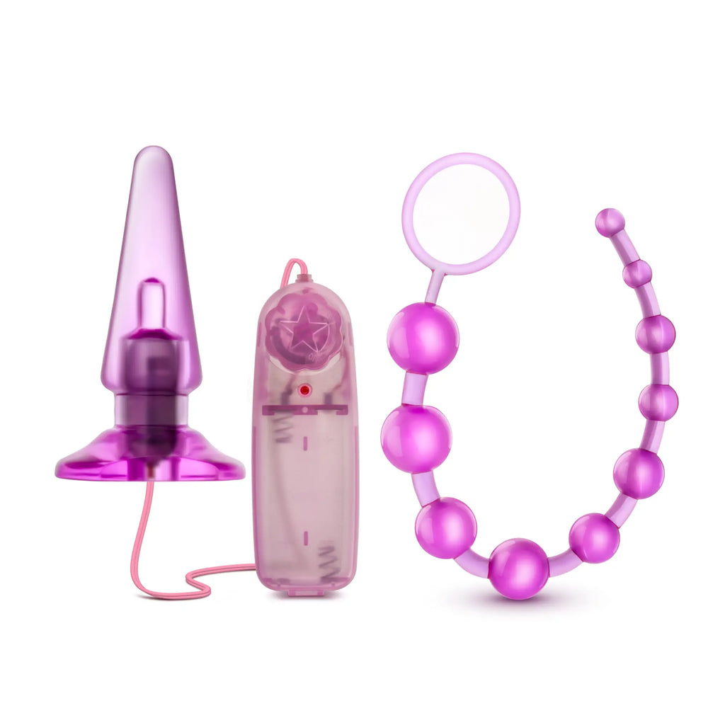 Pink silicone vibrators set with plug remote control and beaded toy in quickie kit anal pink for versatile pleasure