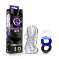 Clear transparent silicone masturbator with textured spiral design and integrated handle from quickie kit jerk off clear