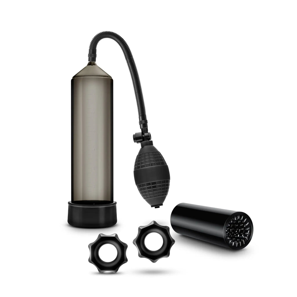 Black plastic vacuum pump with transparent chamber and flexible hose for quickie kit thick cock black product