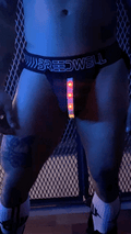 Black bredwell rave pouch briefs with vertical led light strip on front for bold rave and party wear